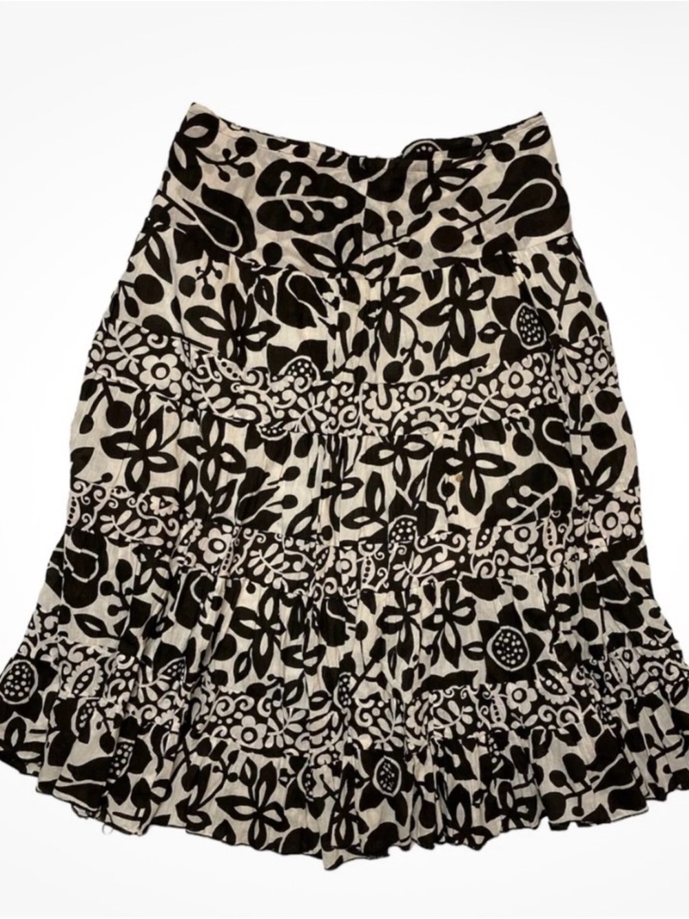 Indala handmade clothing Black and Cream Floral midi Tiered Skirt